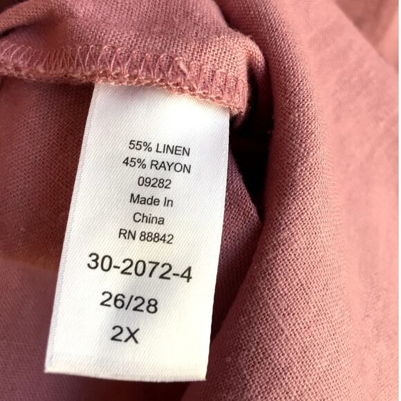 Ellos Rose Colored Linen Blend Summer Button Up Top size 26/28 - Picture 6 of 8